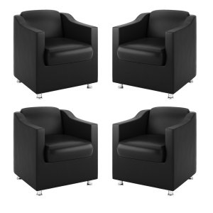 Kit 4 Poltronas Decorativas Bia Consultorio Recepção Sala Cor:Courino Preta