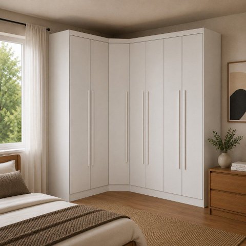 Guarda-Roupa de Canto Modulado MDF 410cm Safira 7 Portas 9 Gavetas Una Mobília