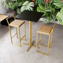 Ver imagem 1 de Jogo Mesa Alta Bistrô Quadrada Preta 2 Banquetas Pinus Confort Industrial Dourado Don Castro Decor I