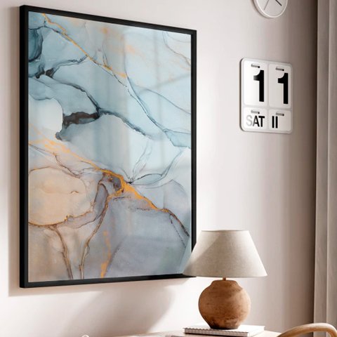 Quadro Decorativo Abstrato Mármore Cores Suaves em Moldura Caixa Tacolado Moldura Trad 1cm Madeira e