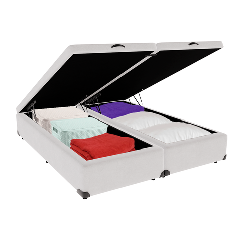 Cama Box Baú Casal Bipartida Sintético Branco