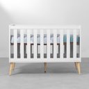 Ver imagem 2 de Kit Quarto Infantil Theo com Pés Retrô Natural - Berço + Cômoda 3 Gavetas e 1 Porta - Branco Fosco a