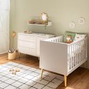 Ver imagem 1 de Kit Quarto Infantil Theo com Pés Retrô Natural - Berço + Cômoda 3 Gavetas e 1 Porta - Branco Fosco a