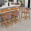 Ver imagem 2 de Kit 05 Banquetas Baixa para Cozinha Sala Jantar Bancada Cecília L02 Suede Rosê - Lyam Decor