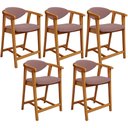 Ver imagem 1 de Kit 05 Banquetas Baixa para Cozinha Sala Jantar Bancada Cecília L02 Suede Rosê - Lyam Decor