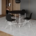 Ver imagem 1 de Mesa Industrial Jantar Redonda Preta 110Cm Base V Com 4 Cadeiras Eames Pretas Ferro Branco Preto