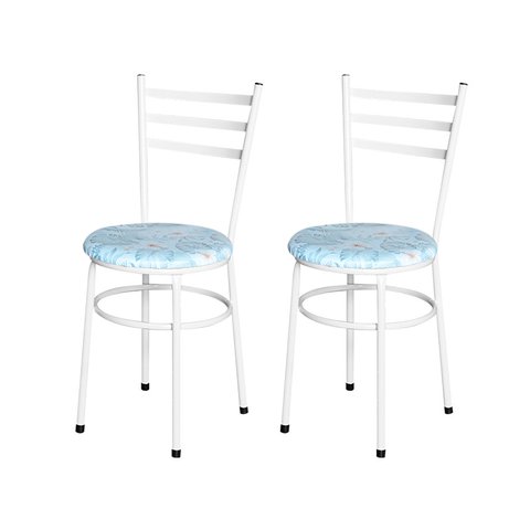 2 Cadeiras para Mesa Epoxi Branca Assento Floral:floral Gelo
