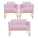 Ver imagem 1 de Kit 01 Namoradeira e 02 Poltronas Marisa Suede Base