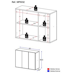 Armário Lavanderia Suspenso com 3 Portas Multimóveis MP5032 Branco - 5