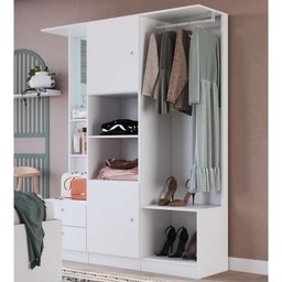 Guarda Roupa Closet C/ Espelho 136,6cm 02 Portas e 02 Gavetas Gr1400 Art In Móveis - Branco - 3