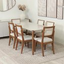 Ver imagem 1 de Conjunto de Jantar Mesa Retangular com Vidro Donatella com 6 Cadeiras Saga - Natural C/ Cru