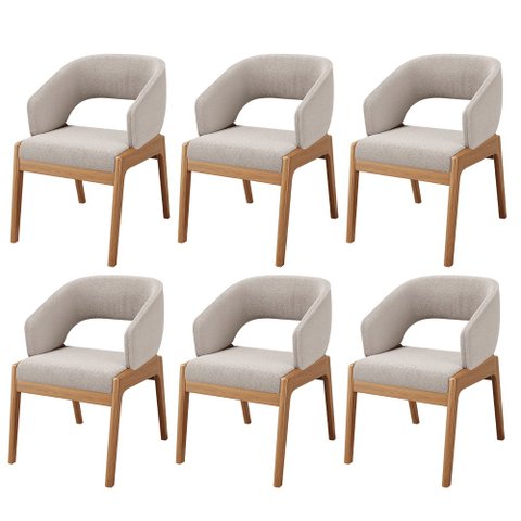 Kit 06 Cadeiras de Jantar e Estar Living Estofada Lince Nature L02 Bouclê Bege - Lyam Decor