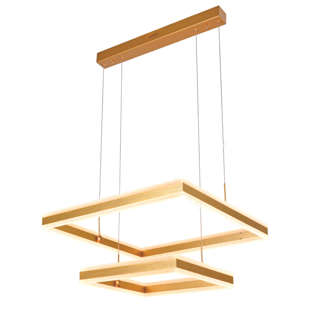 Lustre Pendente Dcd03045 2 Quadrados 40×60cm 160w 3000k 12600lm Metal Escovado Dourado+acrilico Cabo - 1