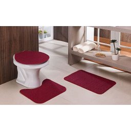 Tapete de Banheiro 3 Peças Vermelho Antiderrapante Relevo Oásis - 1