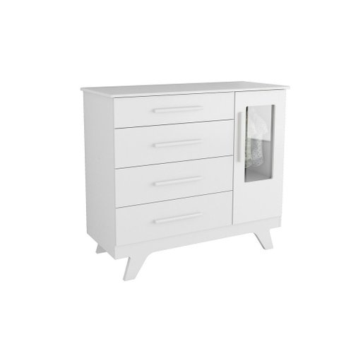 Cômoda 1 Porta 4 Gavetas Retrô - Moveis Peroba Branco Brilho