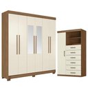 Ver imagem 1 de Guarda Roupa Casal Toledo 6 Portas de Bater 6 Gavetas com Espelho e Cômoda Jatobá Areia Acetinado