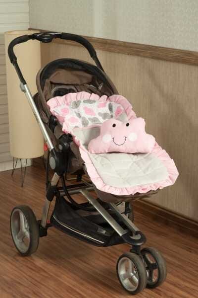 Capa de carrinho colchonete bebê + protetor cinto nuvem rosa - 1
