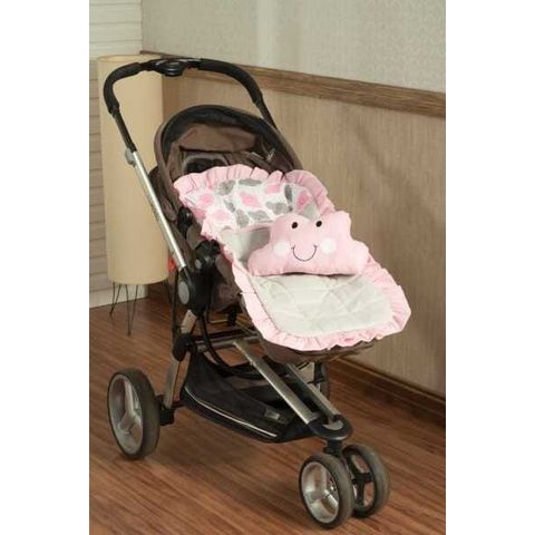 Capa de Carrinho Colchonete Bebê + Protetor Cinto Nuvem Rosa