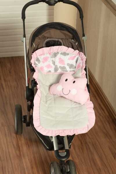Capa de carrinho colchonete bebê + protetor cinto nuvem rosa - 3