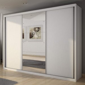 Guarda Roupa Casal com Espelho 3 Portas de Correr 6 Gavetas Paradizzo Gold Yescasa
