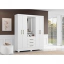 Ver imagem 1 de Roupeiro Casal Paris 4 Portas Bater 3 Gavetas MDF com Espelho Branco Aramóveis 163cm