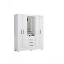 Ver imagem 4 de Roupeiro Casal Paris 4 Portas Bater 3 Gavetas MDF com Espelho Branco Aramóveis 163cm