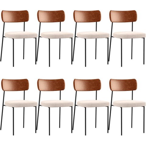 Kit 08 Cadeiras para Sala de Jantar Melina L02 Couríssimo Camel Suede Bege - Lyam Decor