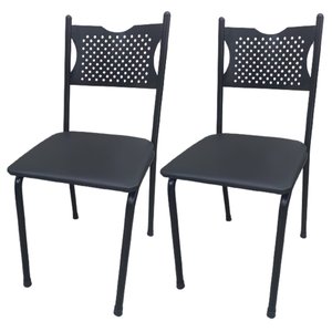 Kit 2 Cadeira para Cozinha Mc Jantar Tubular Almofadada Medcombo Preto Estrutura Preta com Assento P