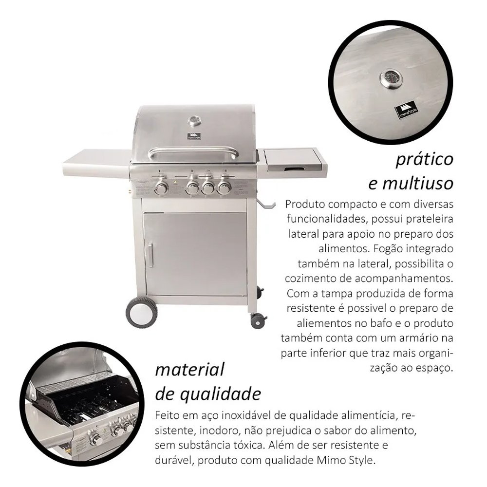 CHURRASQUEIRA INOX A GÁS 3 QUEIMADORES AHC03 MIMO STYLE - 4