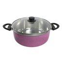 Ver imagem 1 de Panela Caçarola Alumínio Repuxado Tampa Vidro Temperado Rosa 2,29L Shopmaster