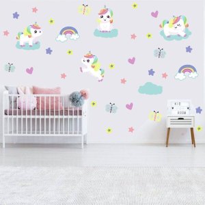 Adesivo Decorativo Unicórnio Nuvens Estrelas Meninas