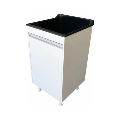 Balcão Lavação 100% Mdf Branco Bp com Tanque Marmorite Preto 30 L