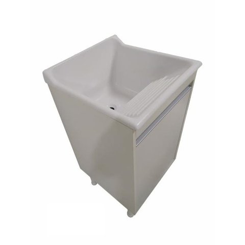 BALCÃO LAVAÇÃO 100% MDF BRANCO BP COM TANQUE MARMORITE BRANCO 30 L