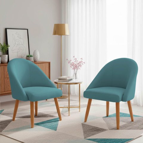 Kit 02 Poltrona Cadeira para Sala Orgânica Curva Redonda Confortável Reforçada Recepção Suede Azul T