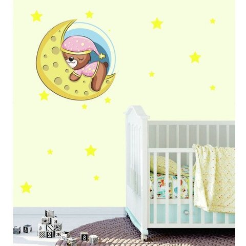 Adesivo De Ursinho Dormindo na Lua