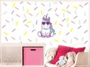 Ver imagem 1 de Adesivo De Parede Infantil Menina Unicórnio e Confetes