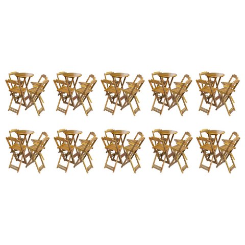 Kit 10 Jogos de Mesa Bistrô de Madeira com 4 Cadeiras Dobrável Ideal para Bar e Restaurante Mel
