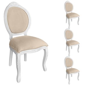 4 Cadeira Medalhao Madeira Maciça Design Ingles Luxo Poltrona Entalhada Renascentista Natural Ingles