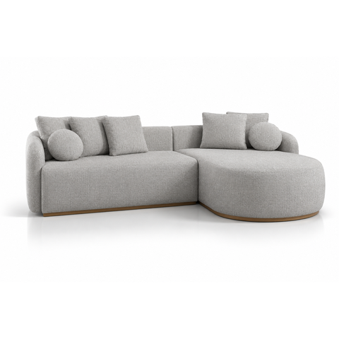 Sofá Malta com Chaise Fixa e Pés em Madeira:Linho Cinza/2,50