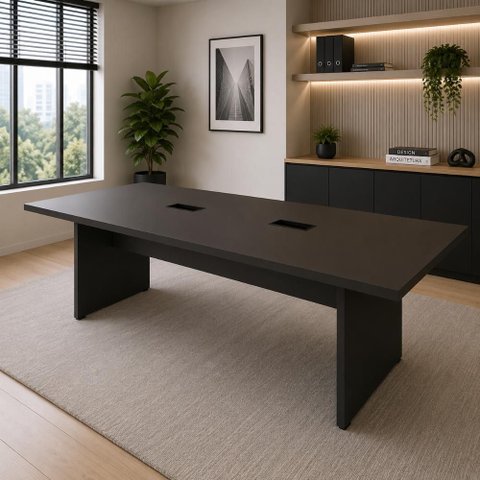 Mesa Reunião Escritório 2,50m x 90cm com 2 Caixas de Tomadas 100% MDF Cor:Preto