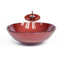 Ver imagem 1 de CUBA DE VIDRO REDONDA 35CM VERMELHO CEREJA + VALVULA + TORNEIRA CASCATA