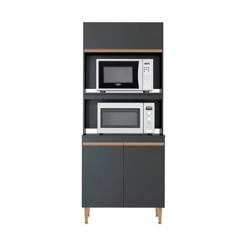 Armário Cozinha para Forno e Microondas Itália 80 cm MDP Preto Texturizado 0453 - Prime