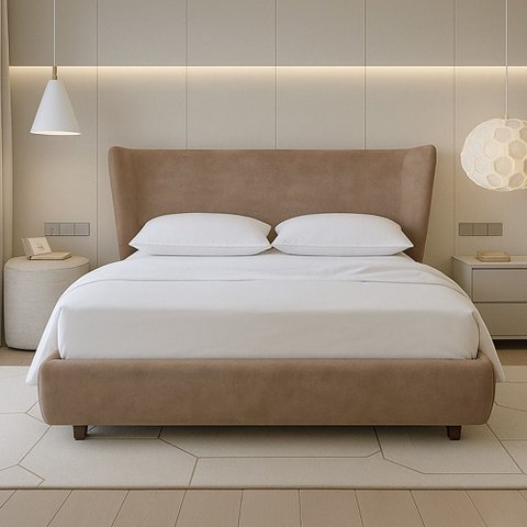 Cama Japonesa com Cabeceira Corea Seo King Veludo Nobre Marrom Clarinho - Sallar Home