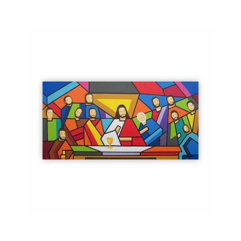 Quadro Religião Santa Ceia Moderna Colorida Jesus em Canvas
