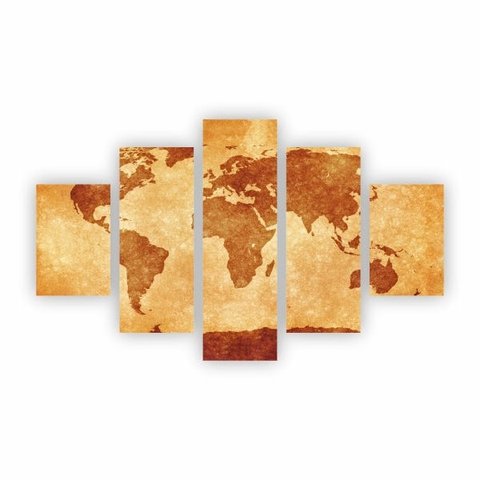 Quadro Mapa Mundi Decorativo Tons Terrosos Canvas 110x65cm