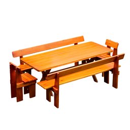 Conjunto Mesa Rústica 2m 2 Bancos e 2 Cadeiras Madeira Maciça Eucalipto - 2