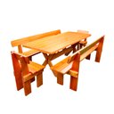 Ver imagem 1 de Conjunto Mesa Rústica 2m 2 Bancos e 2 Cadeiras Madeira Maciça Eucalipto