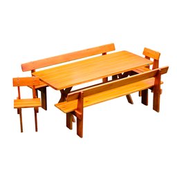 Conjunto Mesa Rústica 2m 2 Bancos e 2 Cadeiras Madeira Maciça Eucalipto - 3