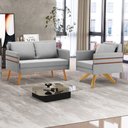 Ver imagem 2 de Kit 01 Namoradeira 02 Lugares e 01 Poltrona Mari Suede Cinza Base de Madeira MA30 - D’Rossi