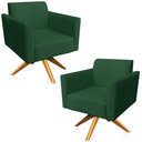 Ver imagem 1 de Kit 02 Poltronas Decorativas Isabella Base Giratória Madeira Suede Verde - Gran Belo